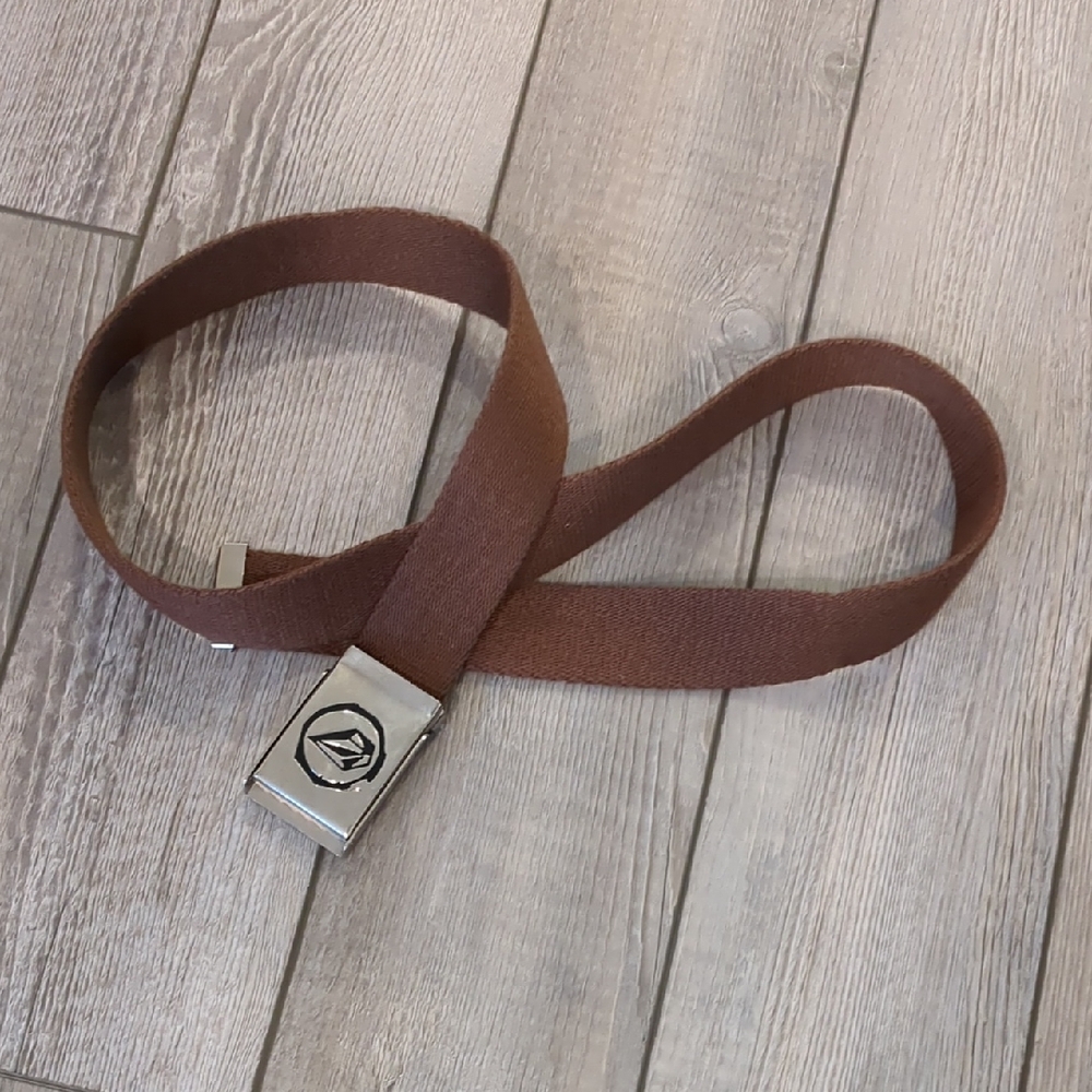 Volcom Silver Buckle Brown Fabric Belt